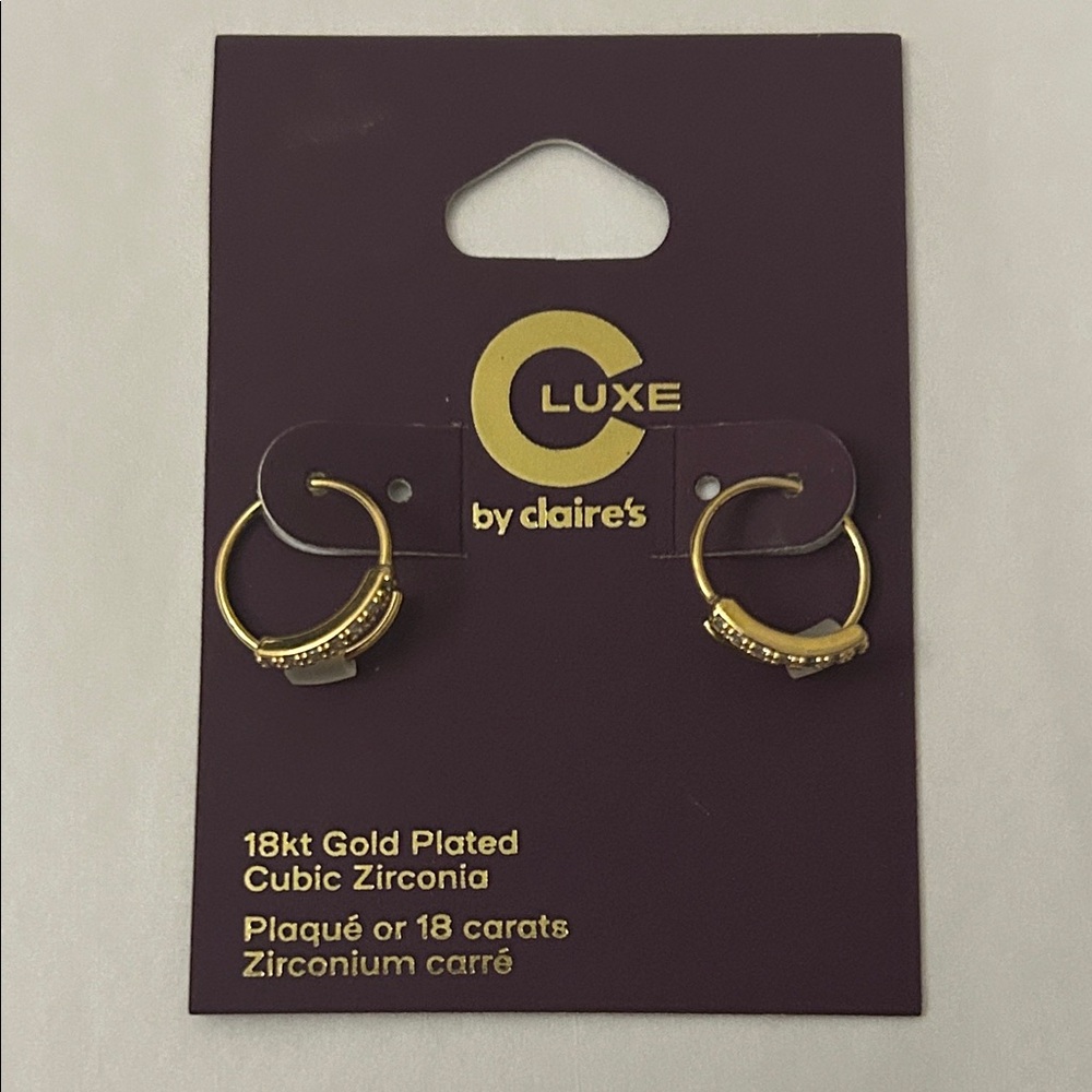 Claire's C Luxe 18kt Gold Plated Earrings cubic zirconia NEW